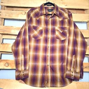 Pendleton western button-down long sleeve shirt Size:XL Color:Brown & Burgundy